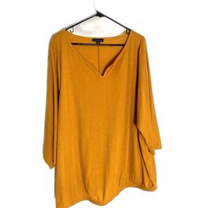 Lane Bryant Mustard Golden Yellow Long Sleeve Size 26/28 V Neck Blouse